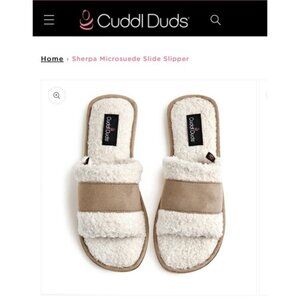 NEW Cuddl Duds Faux Suede Shearling Slide Slippers XL 11-12 White and Tan
